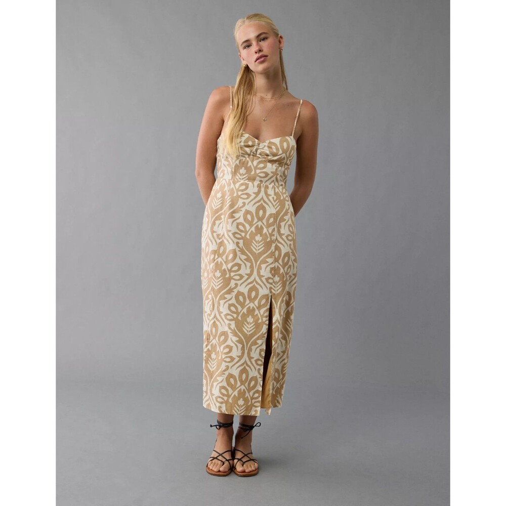 AMERICAN EAGLE Catie Corset Column Midi Dress Linen blend Slip dress boho XXL BX - Picture 2 of 10